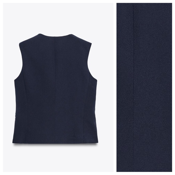 NWT. Zara ZW Collection Dark Blue Asymmetrical Vest with a V-Neck. Size M. - Picture 5 of 10
